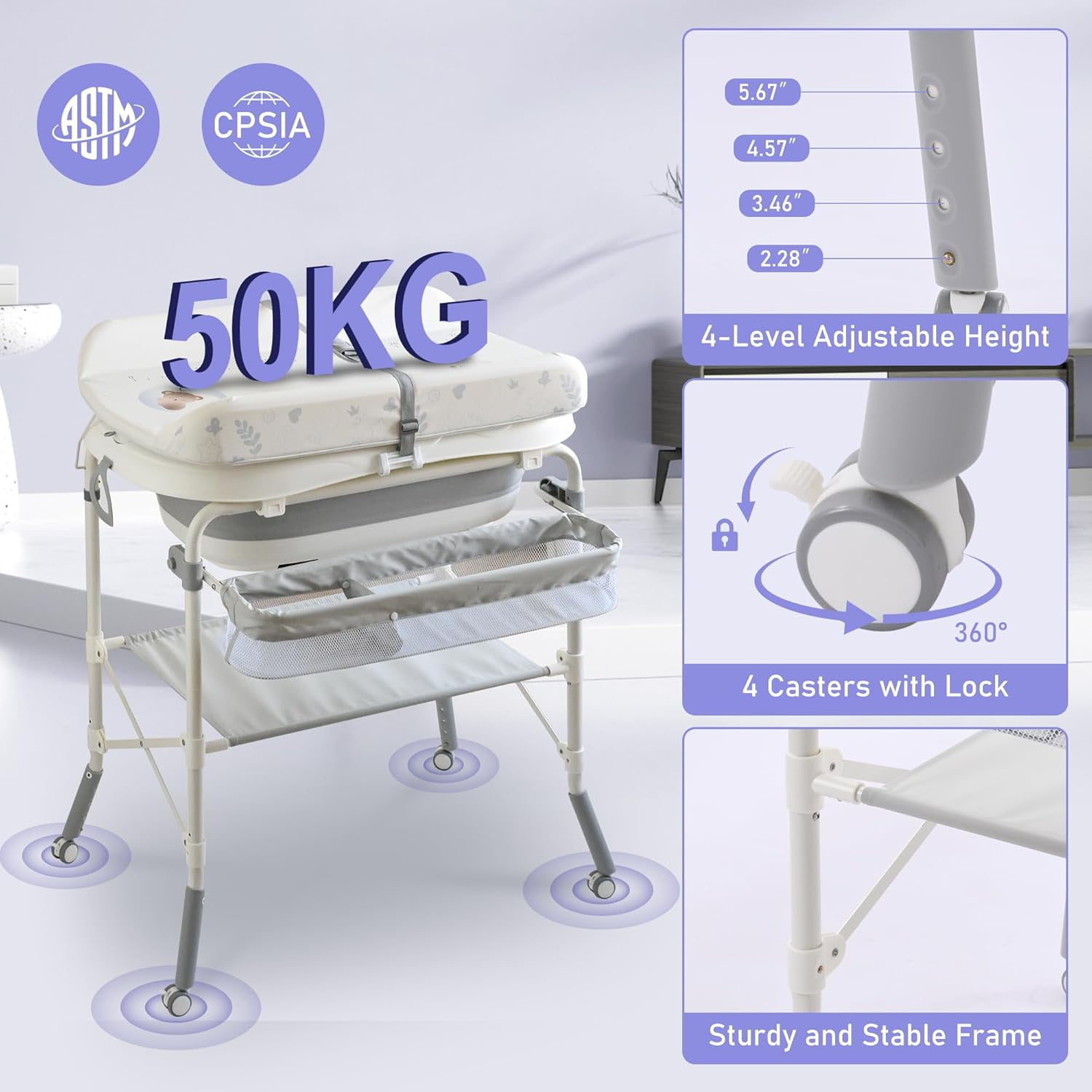 2 in 1 Baby Bathtub with Changing Table, Cuoote Diaper Changing Station Portable Waterproof Changing Table