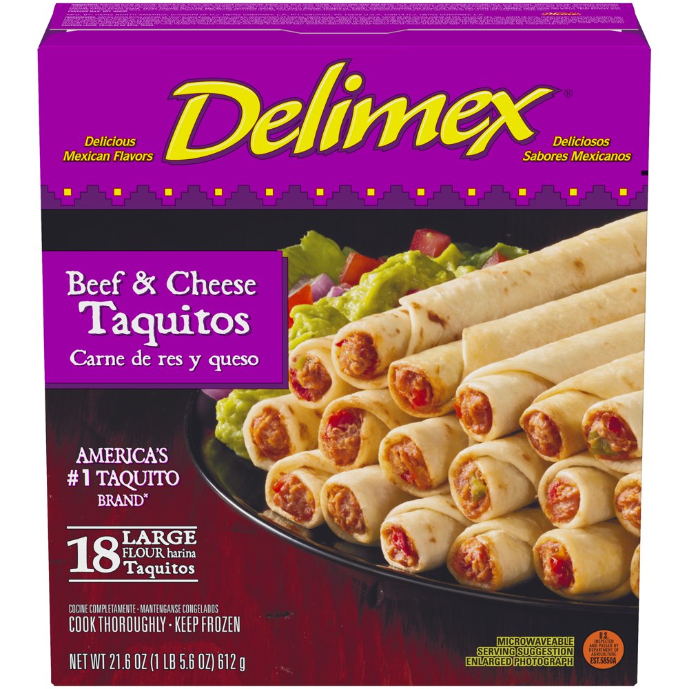 Delimex Beef & Cheese Large Flour Taquitos Frozen Snacks, 18 ct Box