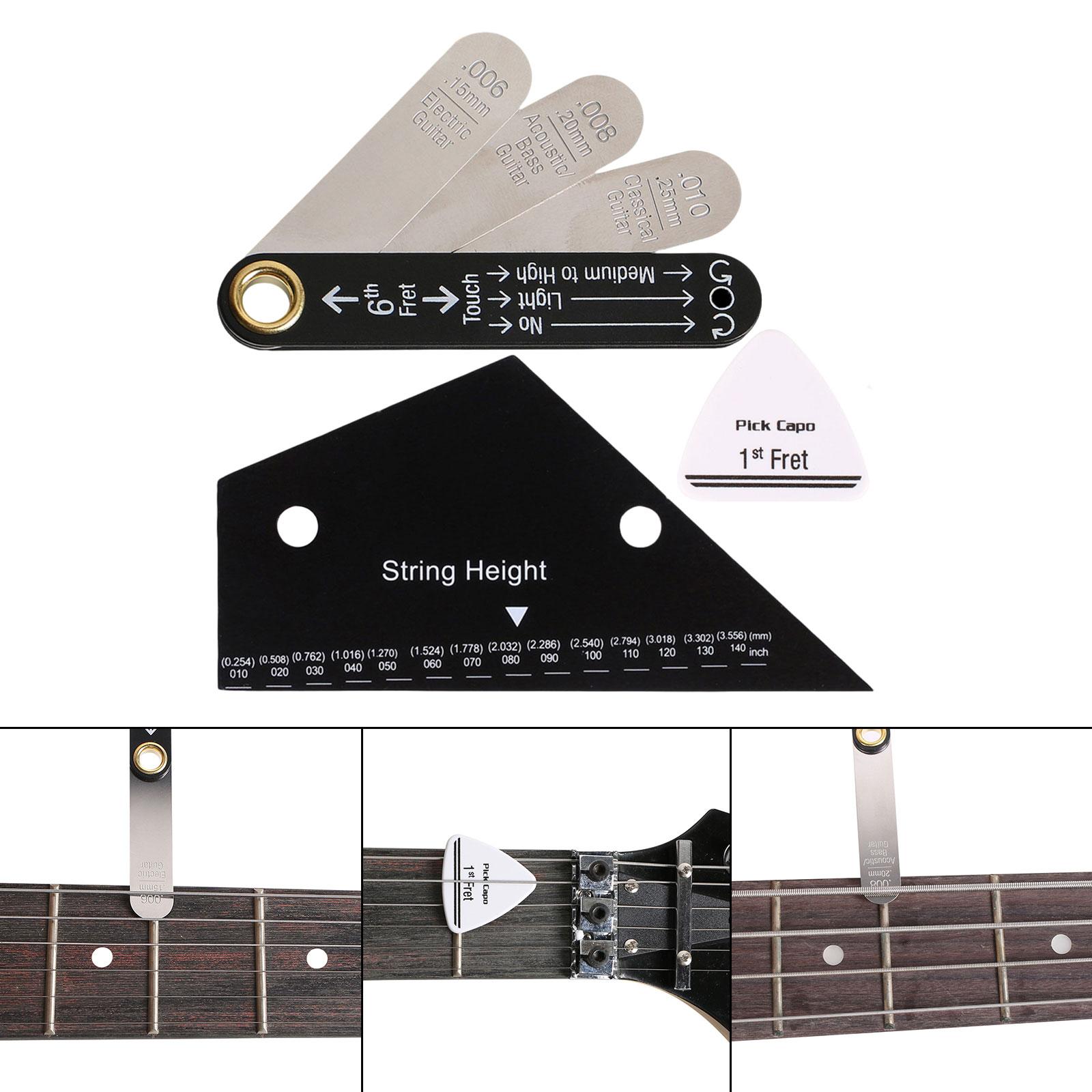 3 Pieces Guitar String Action Gauge Ruler Luthier Card Stainless Steel Material for Electric Acoustic Classical Guitar