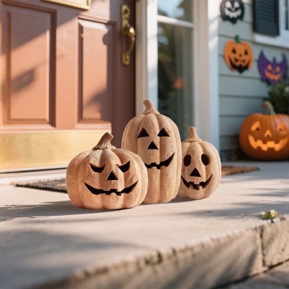 QLUEWX Handmade Resin Pumpkin Jack-O'-Lantern Outdoor Indoor, 6.3"H Fall Decor Halloween Decorations, Cute Autumn Farmhouse Table Festival Decoration for Home Porch Front Door Mantel Room