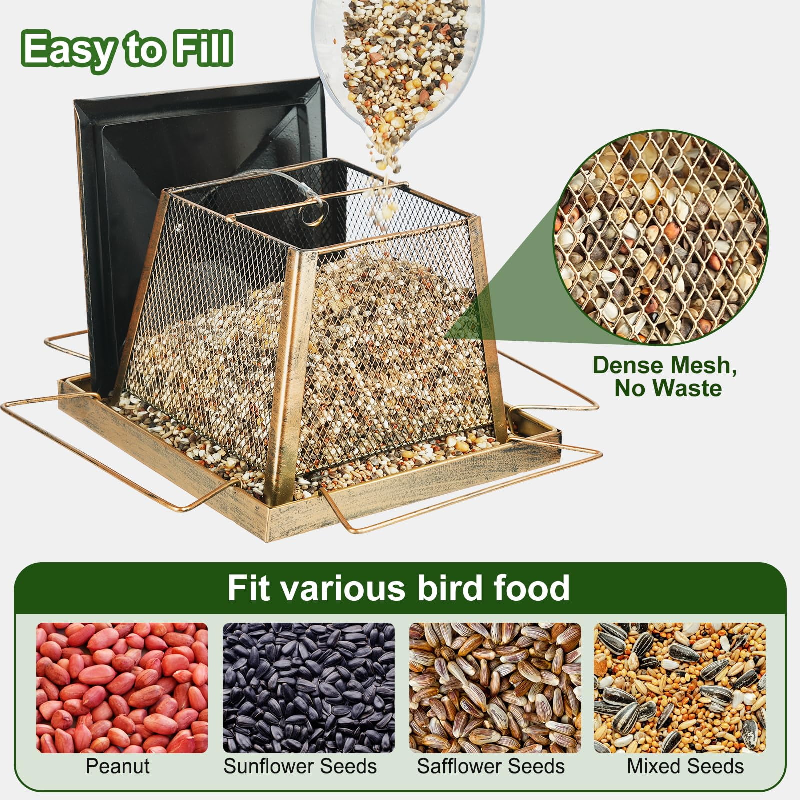 IWNTWY Wild Bird Feeder for Outdoors Hanging, 4 lb Large Capacity Gazebo Style Metal Bird Seed Feeder with 4 Perches