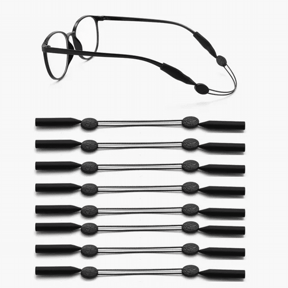 Adjustable Glasses Straps, Polyester Sunglasses Holder Eyewear Retainer Lanyard, Black, 8 Pack