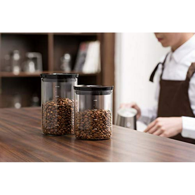 SAKI Coffee Canister 34 Oz (1000 ml) Glass Container for Ground and Whole  Coffee Beans - Food Grade Lid with Airtight Rubber Seal - Storage Jar with  CO2 Exhaust Button for Home, Pantry, Office 
