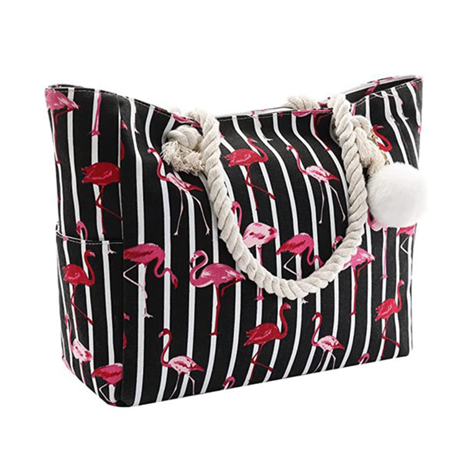 Extra Large Beach Bags Totes Women Waterproof Sandproof Big Tote Bag with Zipper Inner Pockets Rope Handle Canvas with Zip Closure Swim Pool Gym Picnic Travel Weekend Accessorie Flamingo Handbag Gifts