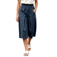 thumbnail image 2 of Women's Pleated Wide Leg Capri Skirt Pants Drawstring Elastic High Waist Lightweight Wrinkle Resistant Culotte Fit Navy M, 2 of 7