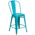 thumbnail image 1 of 24'' High Crystal Teal-Blue Metal Indoor-Outdoor Counter Height Stool with Back, 1 of 9
