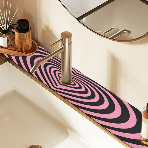 2 Pack Pink and Black Heart-shaped Faucet Mat for Kitchen Sink 30'' Sink Splash Guard Mat Super Absorbent Fast Drying Drain Pad