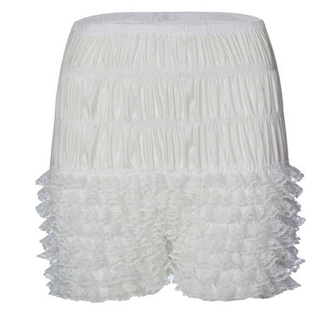 SWSMCLT Women s Mardi Gras Bloomers Shorts Short Fall Mid Rise Frilly Slim Fit Mid Thigh Costume Halloween Ruffle Short White Medium
