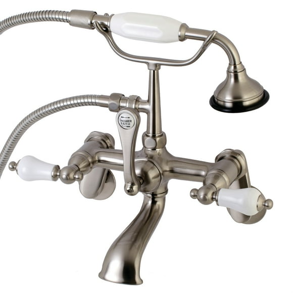 Kingston Brass AE55T8 Aqua Vintage Wall Mount Tub Faucet with Hand Shower, Brushed Nickel