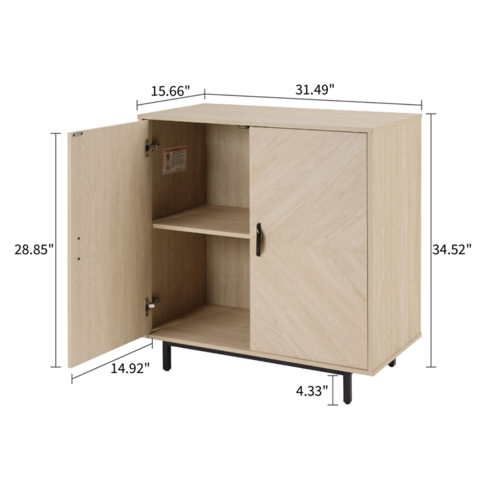 GARITIN Modern Wood Grain Accent Cabinet with Doors, Buffet Sideboard Storage Cabinet with Adjustable Shelf and Concealed European Hinges, Stylish Organizer for Living Room Kitchen Entryway, Yellow