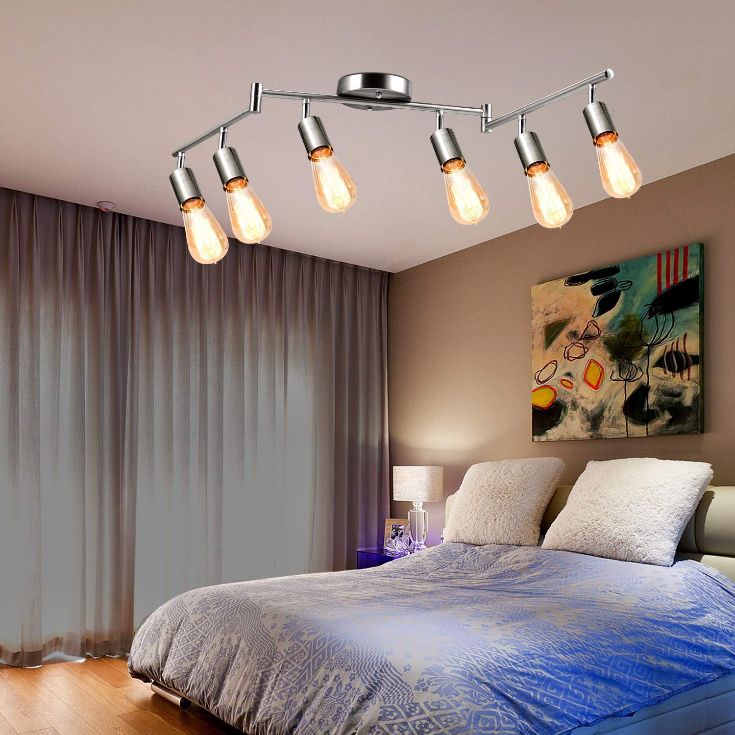 6-Light Adjustable LED Dimmable Track Lighting Kit, Satin Nickel, Flexible Arms, E26 Base