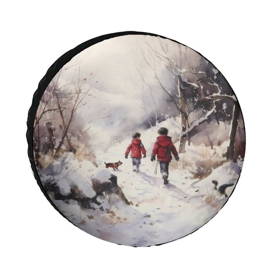 Snowy Scene Camper Spare Tire Cover Hello Winter Holiday Wheel Protectors Weatherproof Universal Fit for Trailers SUV Truck Camper Travel 12inch Fit for Jeep Trailer RV SUV Camper Vehicle