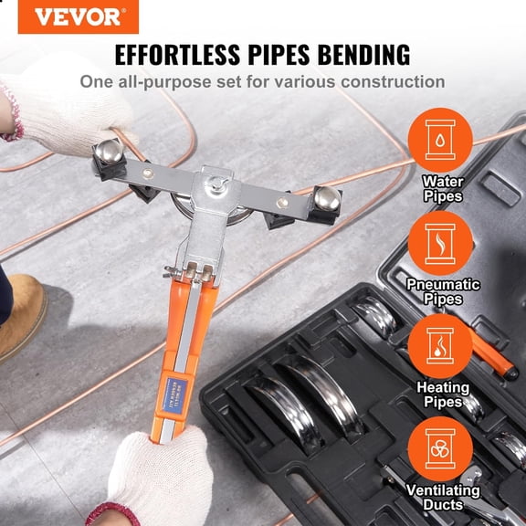 Pipe Tube Bender, 1/4"-7/8" O.D.Ratcheting Tubing Bender, 90° Forward/Reverse Pipes Bending Tools with 7 Dies and Pipe Cutter for HVAC Air Conditioning Refrigerator Repair