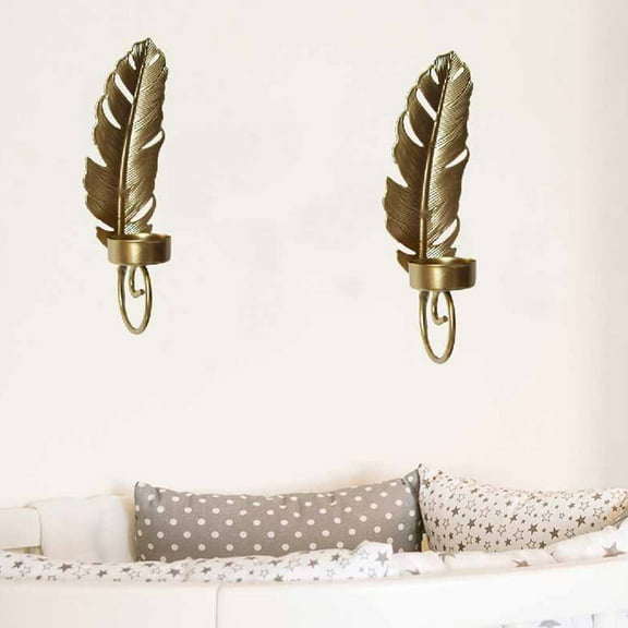 HAMPPLIES Leaf Wall Sconce 2Pcs Golden Iron for Vintage and Modern Decor