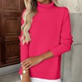 thumbnail image 4 of 2025 Sweaters for Women Long Sleeve Turtleneck Tops Fall Winter Soft Warm Cozy Wool Knit Sweater Pullover Hot Pink M, 4 of 5