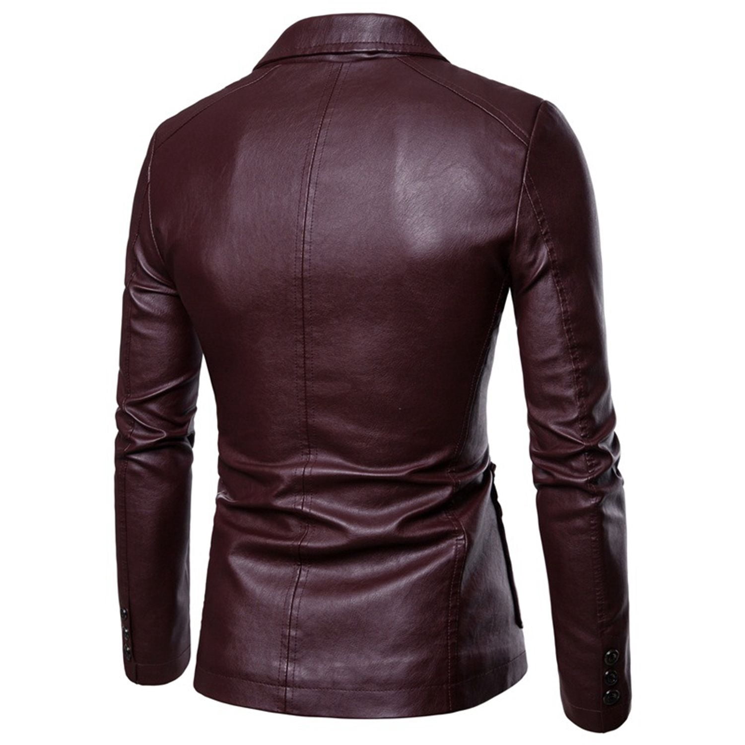 SWSMCLT Men's Blazer Jacket Fall Vintage Moto Biker Long Sleeve Faux Leather Jacket Slim Fit Notch Lapel Motorcycle Jackets Burgundy 50