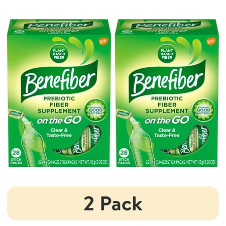 (2 pack) Benefiber On The Go Prebiotic Fiber Powder, Unflavored, 3.92 Oz, 28 Ct