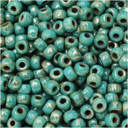 Turquoise Tube Beads - Czech Glass Matubo, 8/0 Seed Bead, 8 Gram Tube, Turquoise Green Picasso