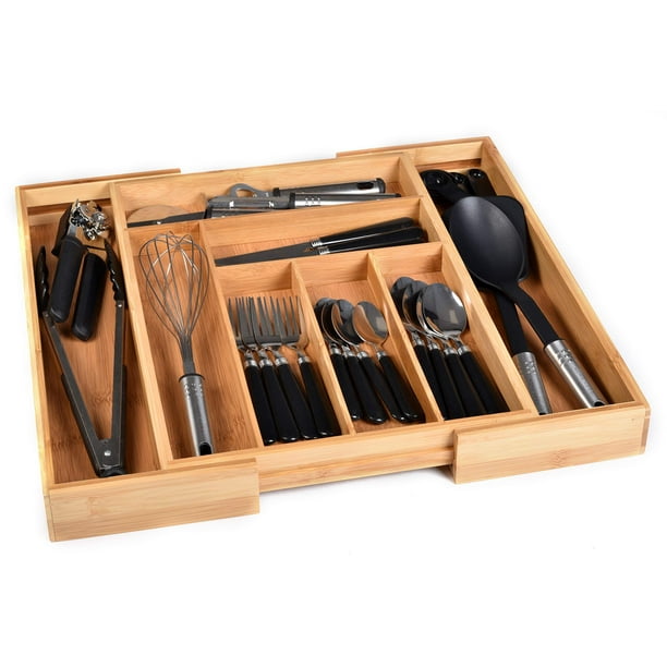 Bamboo Kitchen Drawer Organizer Easily Adjust The Wooden Tray Width