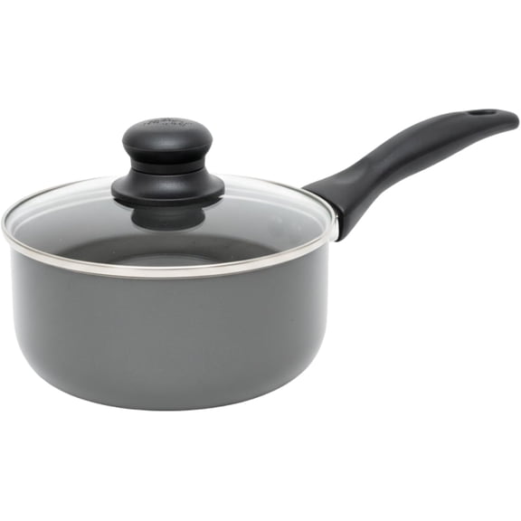 Gray Ceramic Saucepan 1.5 Qt with Glass Lid, Nonstick Cool-Touch Handle, Small Pot for Sauces, Soups, Stews and More