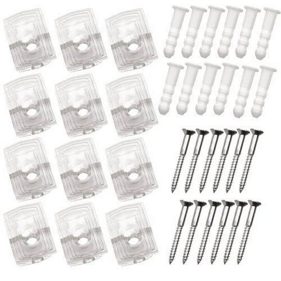 Wideskall 1/4" inch Heavy Duty 25 Pound Crystal Clear Plastic Mirror Holder Clips, Pack of 12 Pieces