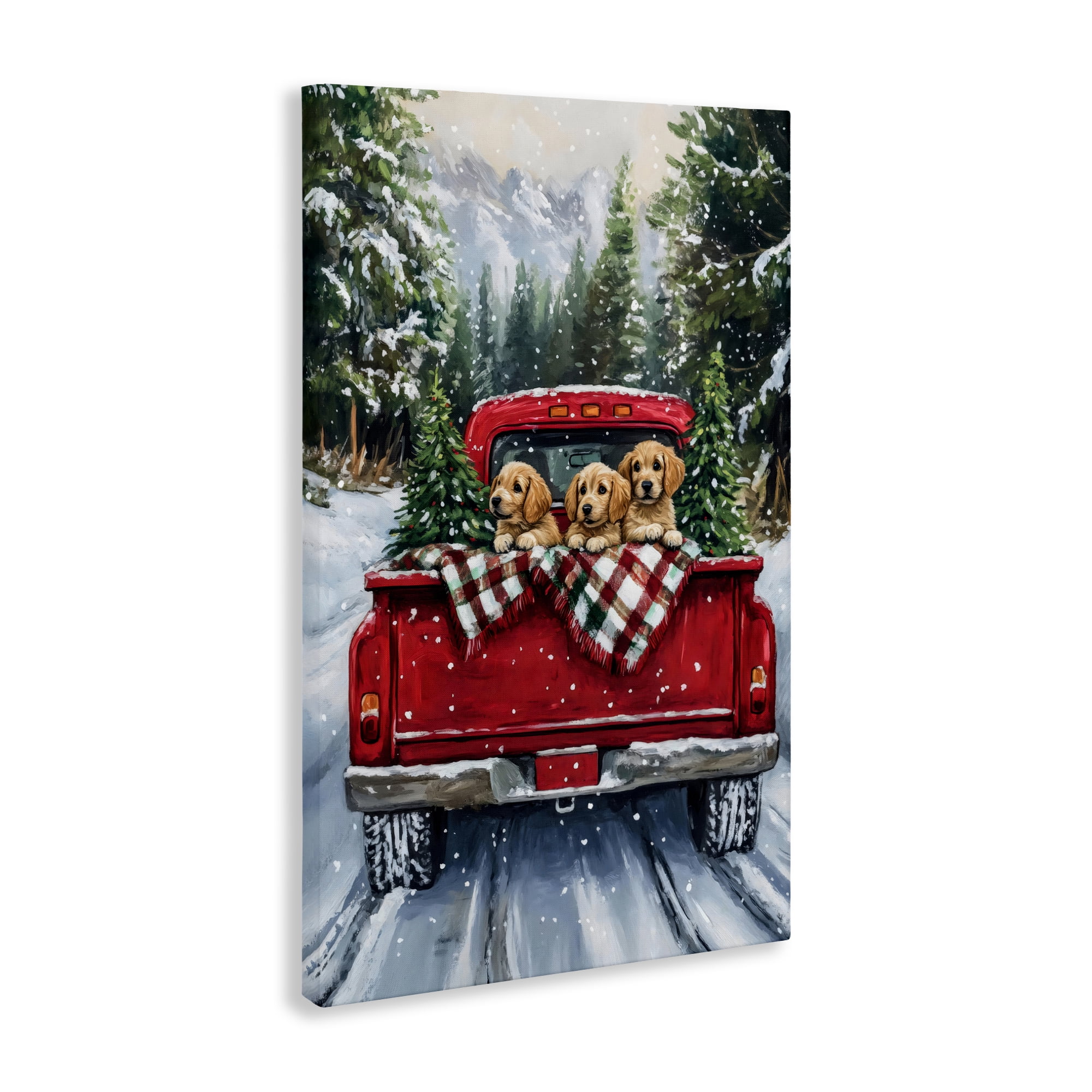 Golden Pups Christmas Truck Canvas Wall Art, design by Petal Prints Design