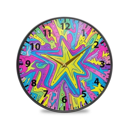 Brightly Colored Star Wall Clock Modern Decor Acrylic Clock Golden Hands 9.5in