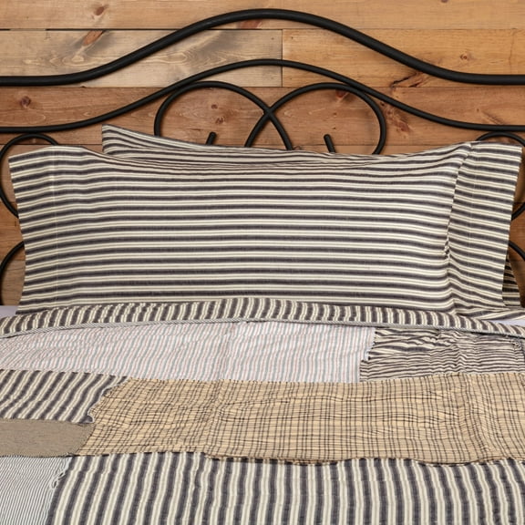 VHC Brands Ashmont Ticking Striped Cotton Farmhouse King Bedding Accessory, Pillowcase Set 21x40, Charcoal Grey