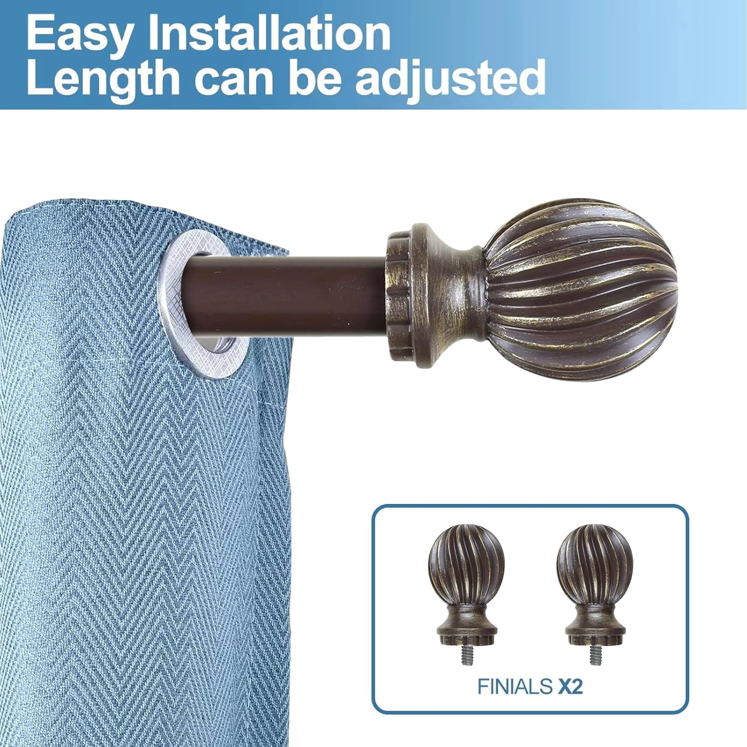 Urbanest Adjustable Single Curtain Rod Set Bronze With Gold Lecca Finials – 1 - Inch Diameter, With Bronze Rod, 28–48 Inches