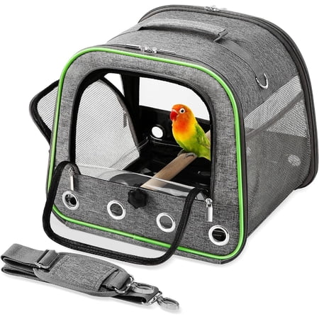 Upgraded Small Bird Carrier, Lightweight and Portable Travel Bird Cage with Stand and Easy Clean Tray, Parrot Parakeet Cockatiels Bird Travel Cage