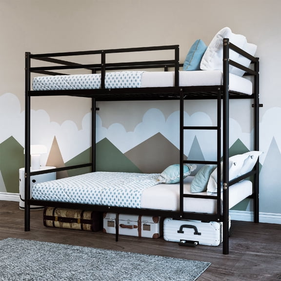 Twin Over Twin Metal Bunk Bed, Heavy Duty Steel Frame Kids Bunk Bed with Safety Guardrails, Ladder, Space Saving Design, No Box Spring Needed, Mattress not Included