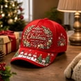 thumbnail image 4 of Red Ajustable Christmas Baseball Hat for Women & Men, Colorful Embroidered Funny Xmas Holiday Twill Cotton Cap, Christmas & New Year Gifts, 4 of 5