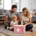 thumbnail image 4 of First Aid Box Organizer - Empty 13" Pink Vintage First Aid Kit Tin Metal Medical Box - First Aid Storage Box Container Bins with Dividers, Removable Tray and White Cross Logo, 4 of 8