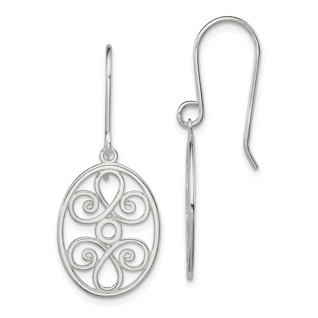 925 Sterling Silver Filigree Oval Drop Dangle Earrings