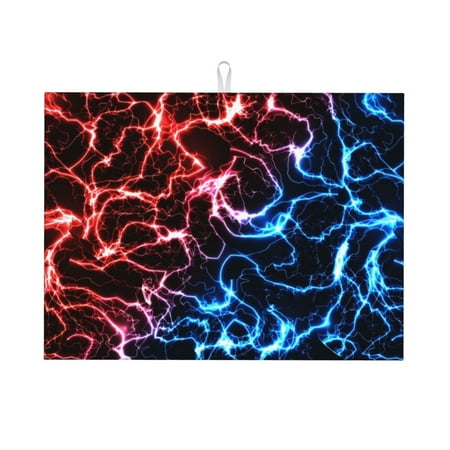 

Qekee Red And Blue Lightning Print Dish Drying Mat Dishes Drainer Mat for Kitchen Counter Microfiber Absorbent Dish Draining Reusable Washable Draining Racks Extra Large 18 x24