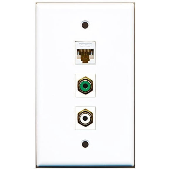 RiteAV - 1 Port RCA White and 1 Port RCA Green and 1 Port Cat6 Ethernet White Wall Plate