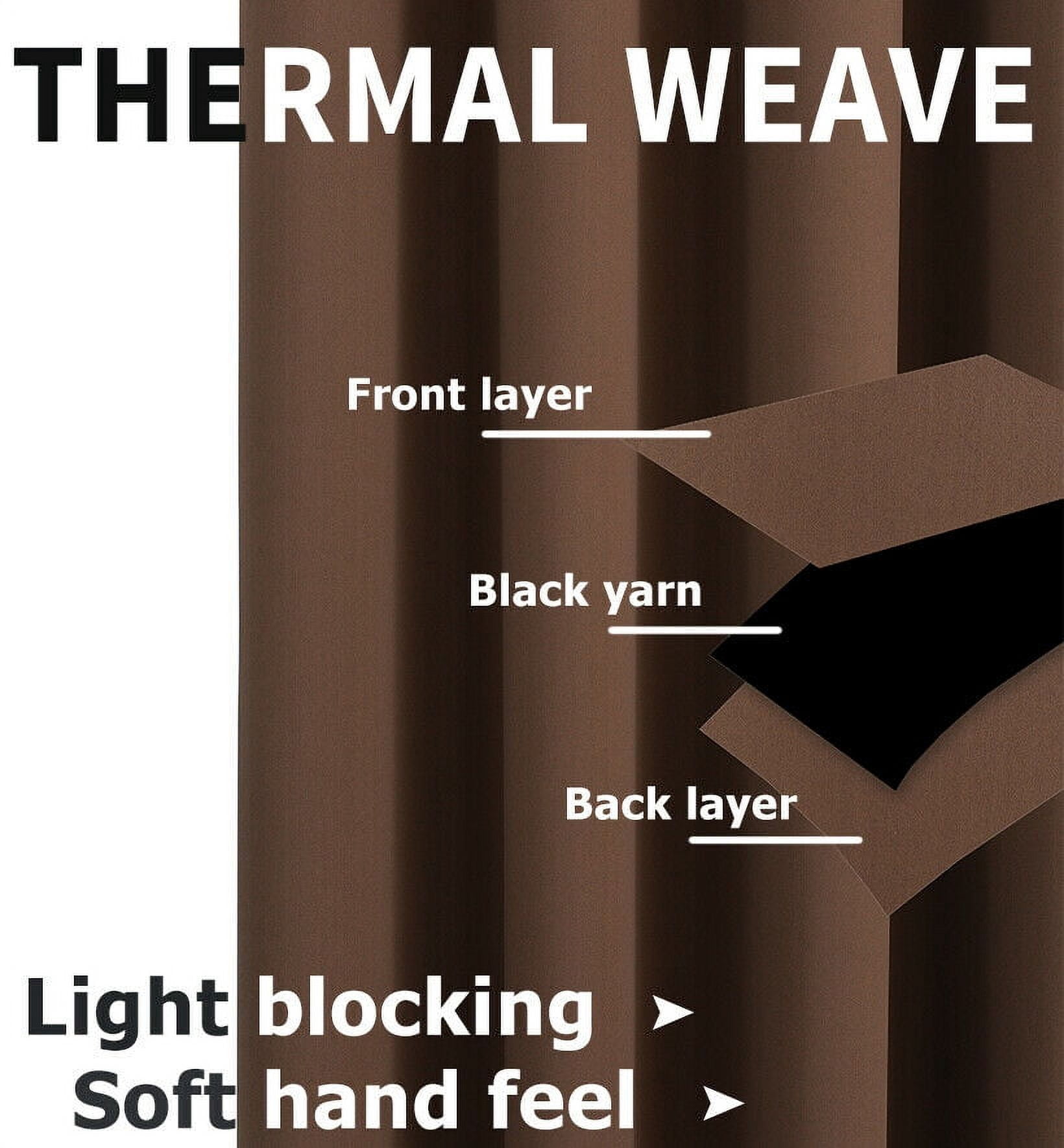 2 Pack: Solid Colored 100% Energy Saving Hotel Max Blackout Thermal Curtain Panels - Brown, 95 in. Long