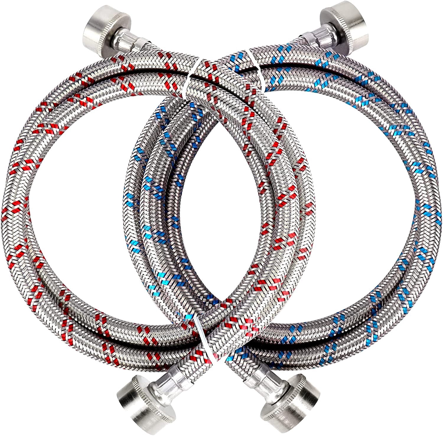 2x Waschmaschinen-Schlauch Mit 90° Winkel – 1,8m, Rot/blau, 800 PSI, Platzsparend