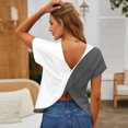 thumbnail image 7 of Backless Cross V-Neck Top for Women - Short Sleeve Graphic Print Tee, Sexy Open Back Blouse for Women's Summer Party & Casual Outfits Gray M, 7 of 7
