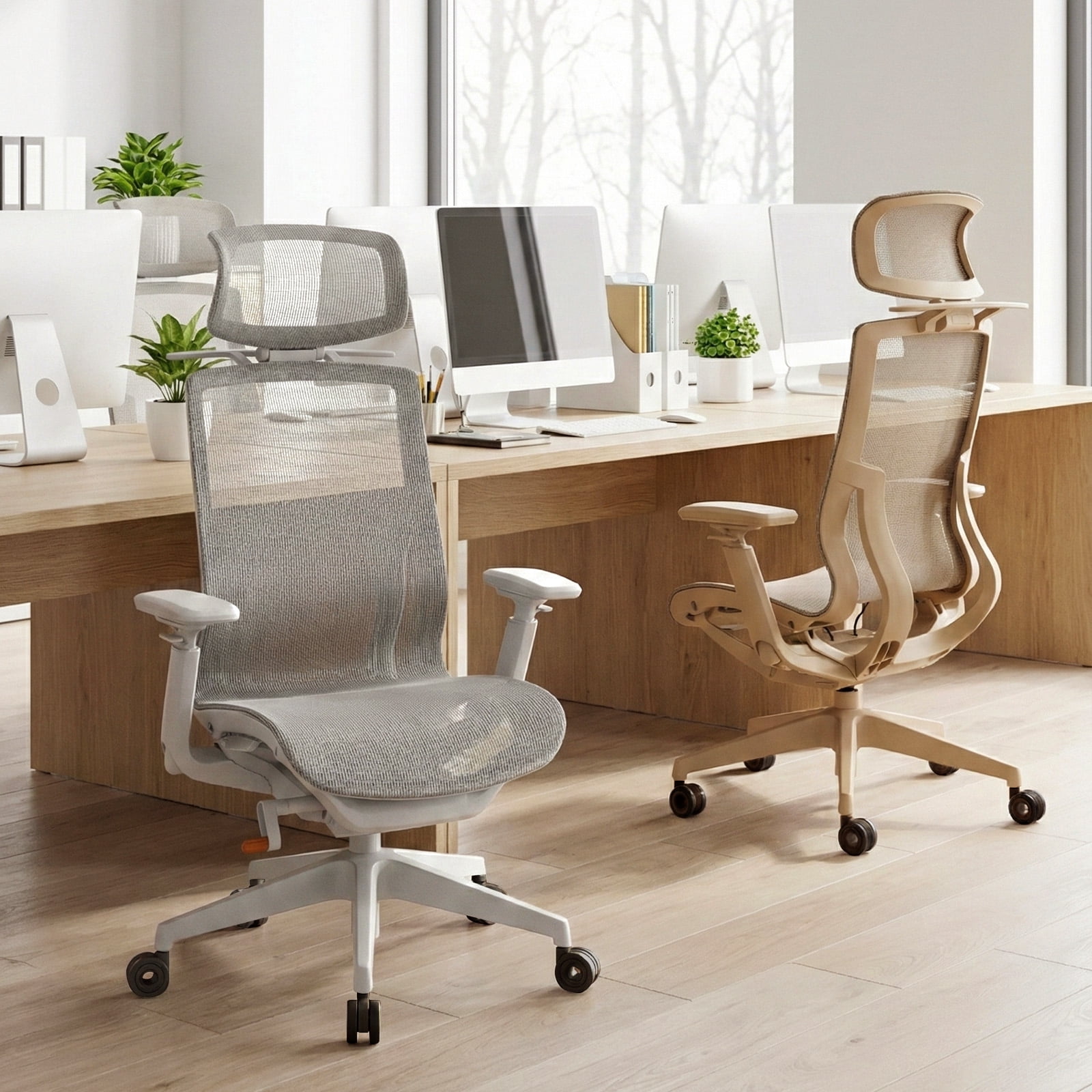 Nouhaus Airex Gray Mesh, High Back, Headrest, 3D Armrests, 3-Level Tilt, Wide Cushion Office Chair for Home & Office