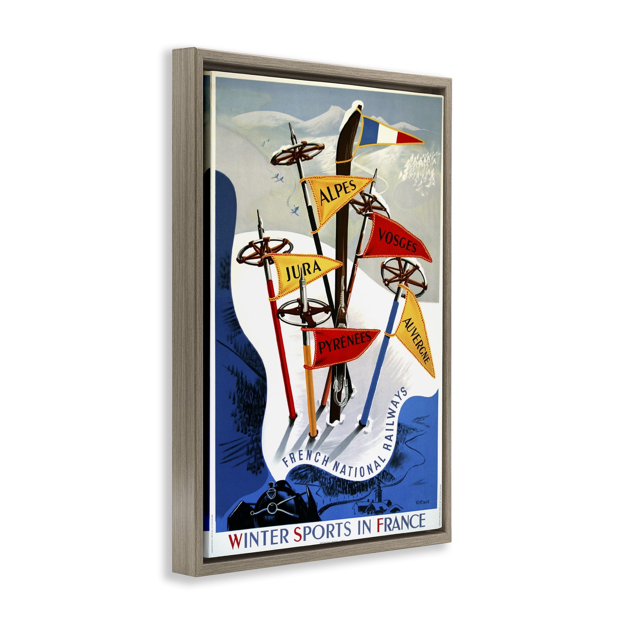 Stupell Industries Winter Sports In France Brown Framed Floater Canvas Wall Art, design by Vintage Posters