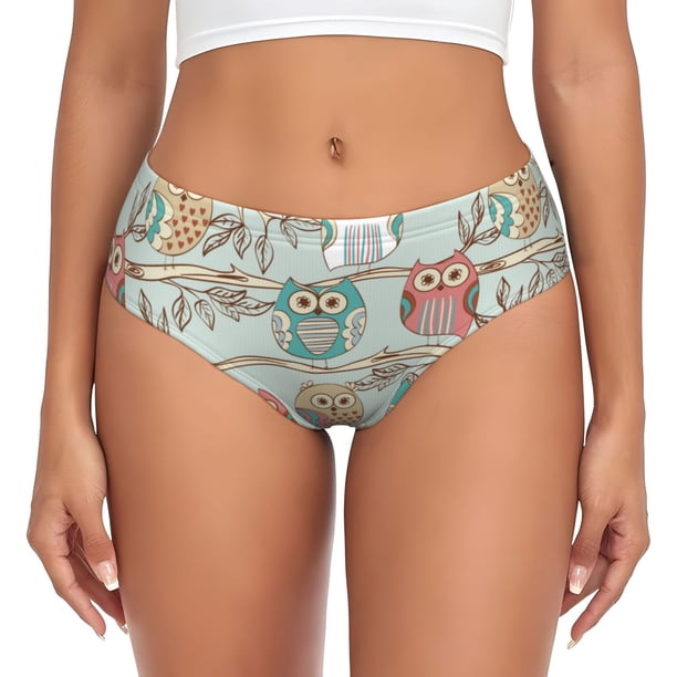 Balery Cute Owl Ropa Interior de Algodón para Mujer con Dibujo – Braguitas Cómodas y Elásticas, Estilo Clásico-Medium