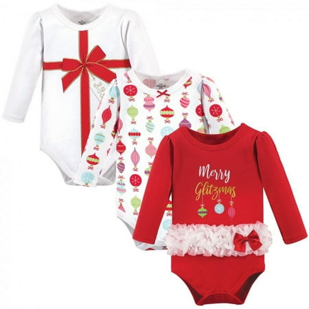 UPC: 0660168724929 | Little Treasure Baby Girl Cotton Long-Sleeve Bodysuits 3pk  Glitzmas  3-6 Months