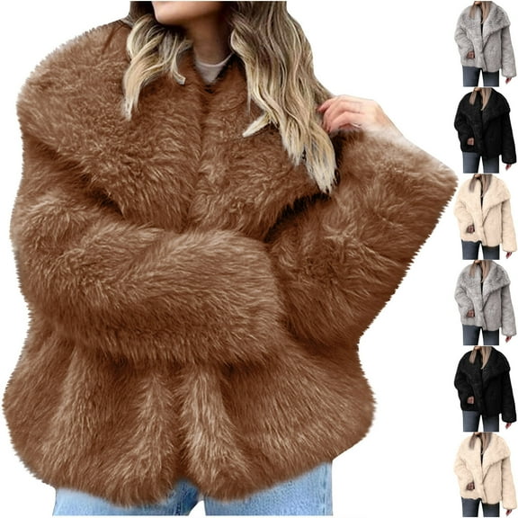 Ashirexll Womens Fleece Coats, Winter Coats for Women, Winter Warm Faux Fur Jacket Long Sleeve Outerwear