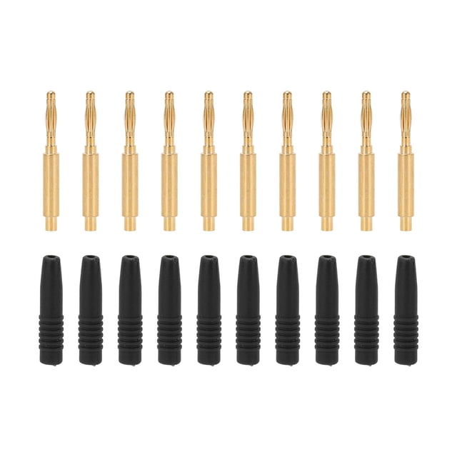 10 conectores banana chapados en oro de 2 mm, conectores macho, conectores metálicos aislados con carcasa para equipos de prueba, color negro