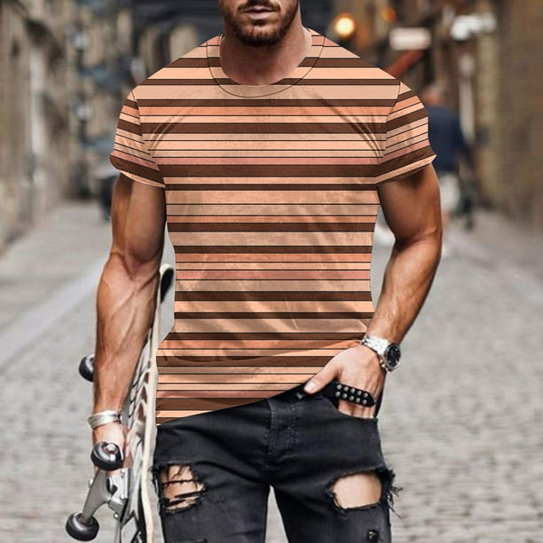 Tops para hombre, blusas y camisas de manga corta con cuello redondo para hombre, blusas de manga corta con cuello redondo y estampado de rayas para hombre, blusa para hombre