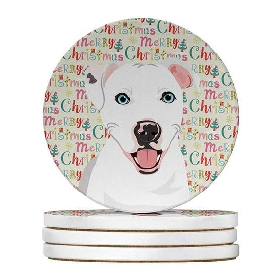 4 x 4 in. Unisex Pit Bull White No.1 Christmas Large Sandstone Coasters - Pack of 4