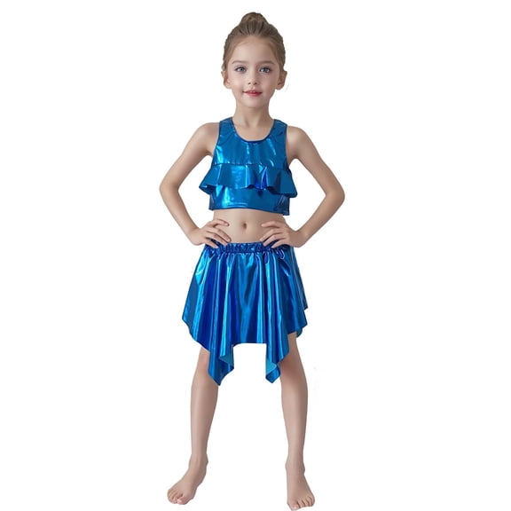 XIYON Cute Clothes For Girls Performance Outfit Glossy Sleeveless Vest With Ruffle Hem Photography Elastic Choir Solid Color 10-12 Years