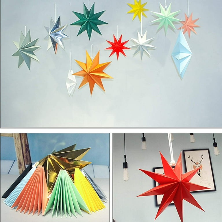 6 pcs Paper Star Decorations,30cm Hanging Paper Decorations,Folding Stars  Christmas,3D Star Shape for Christmas,Star Shape Paper,Paper Star Christmas