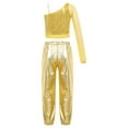 thumbnail image 2 of Alvivi Kids Girls Hip Hop Street Dance Costume One Shoulder Sequin Crop Top with Pants Set Gold 6, 2 of 7